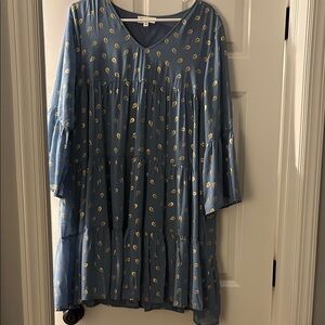 Blue Dress with Yellow Leaf Pattern